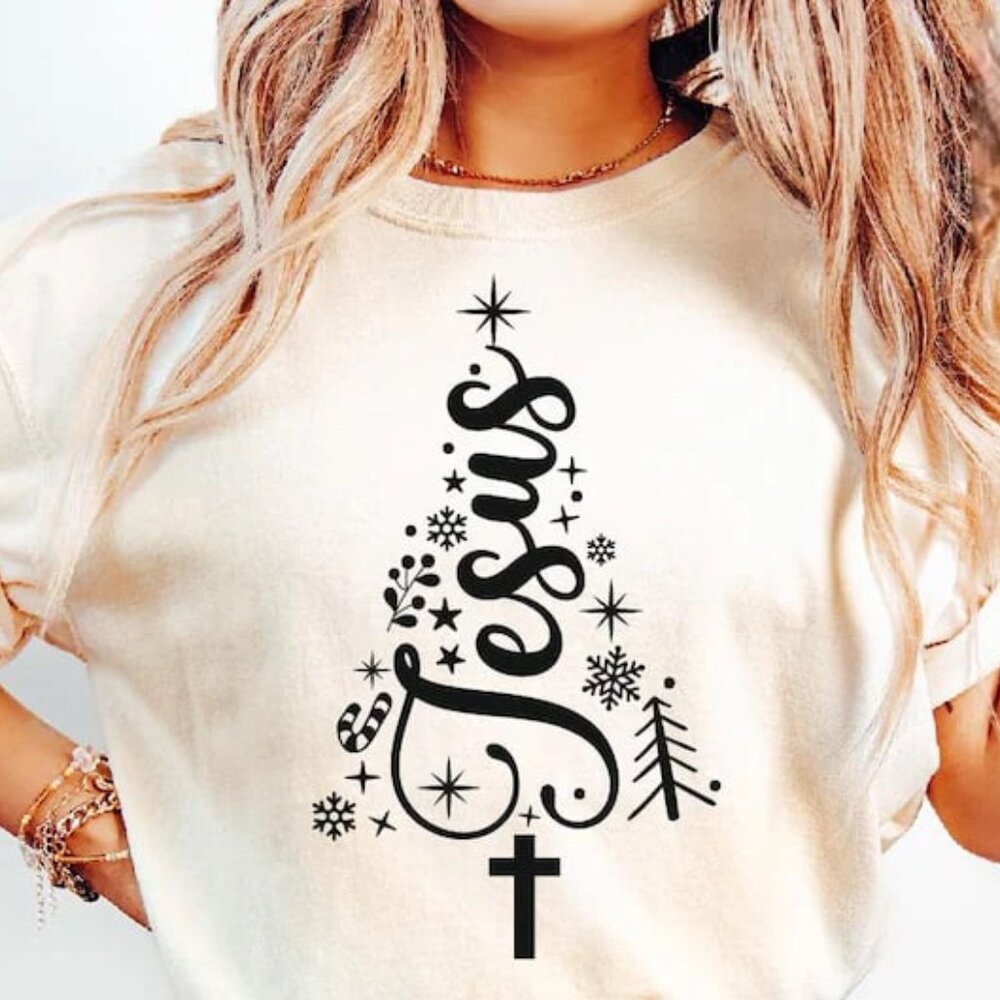 Graphic Christian Christmas Shirt, Christmas Tree Tee